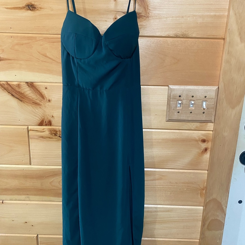 Forest green midi dress with slit